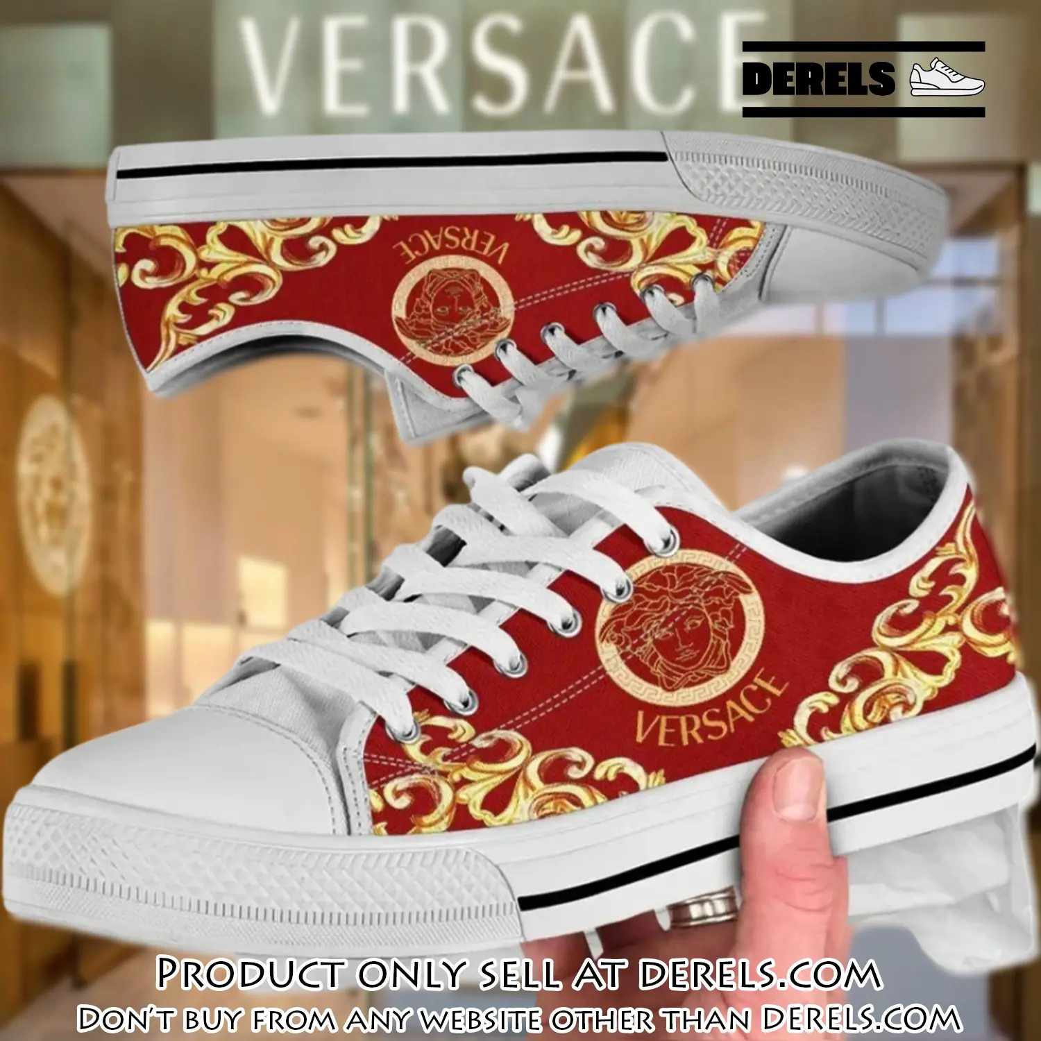 Versace medusa red golden low top canvas shoes luxury brand gifts for men women dr2035680